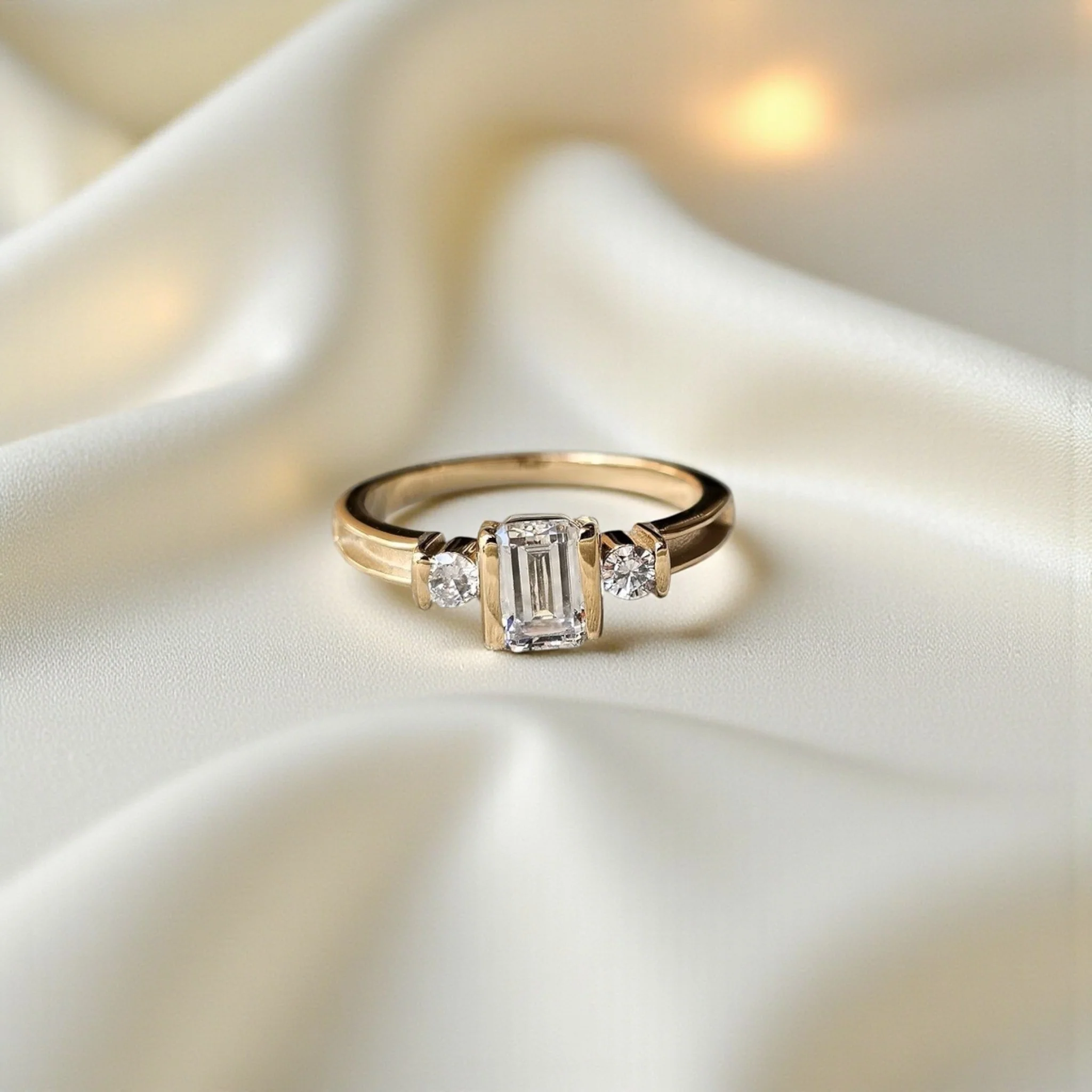 9ct Gold Emerald cut CZ Shoulder Ring **MADE TO ORDER**