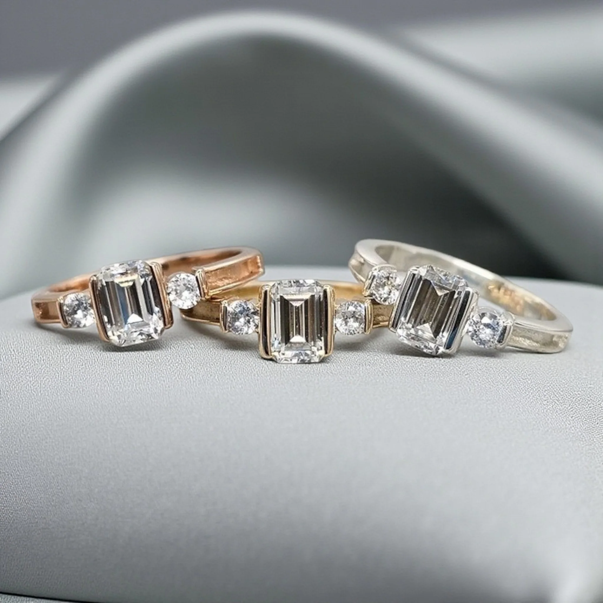 9ct Gold Emerald cut CZ Shoulder Ring **MADE TO ORDER** - Image 2