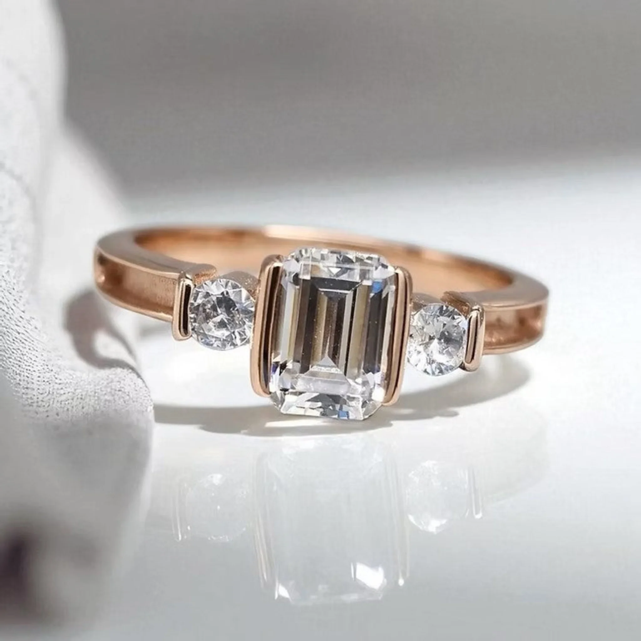 9ct Gold Emerald cut CZ Shoulder Ring **MADE TO ORDER** - Image 3