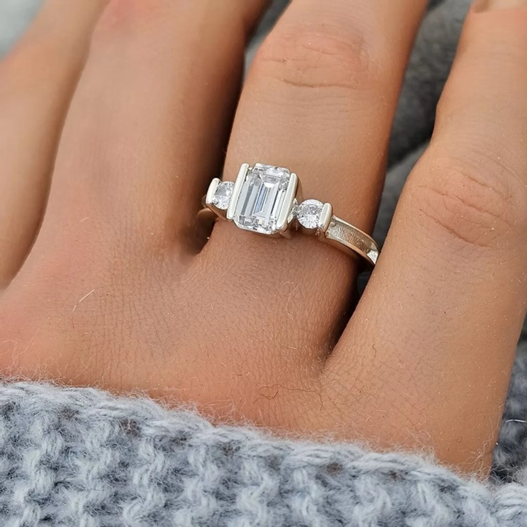 9ct Gold Emerald cut CZ Shoulder Ring **MADE TO ORDER** - Image 4