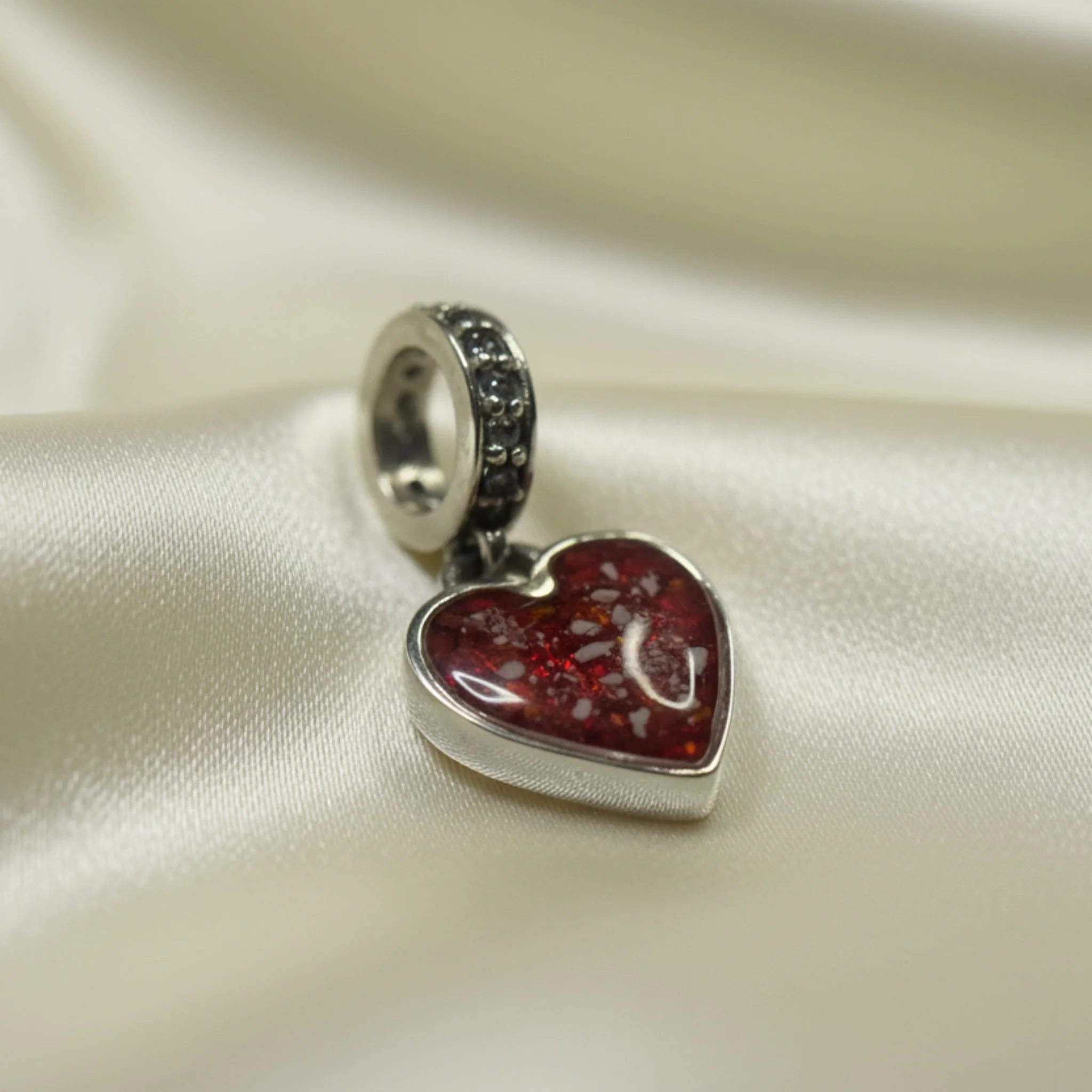 Heart Dangle charm, solid silver with CZ Stones