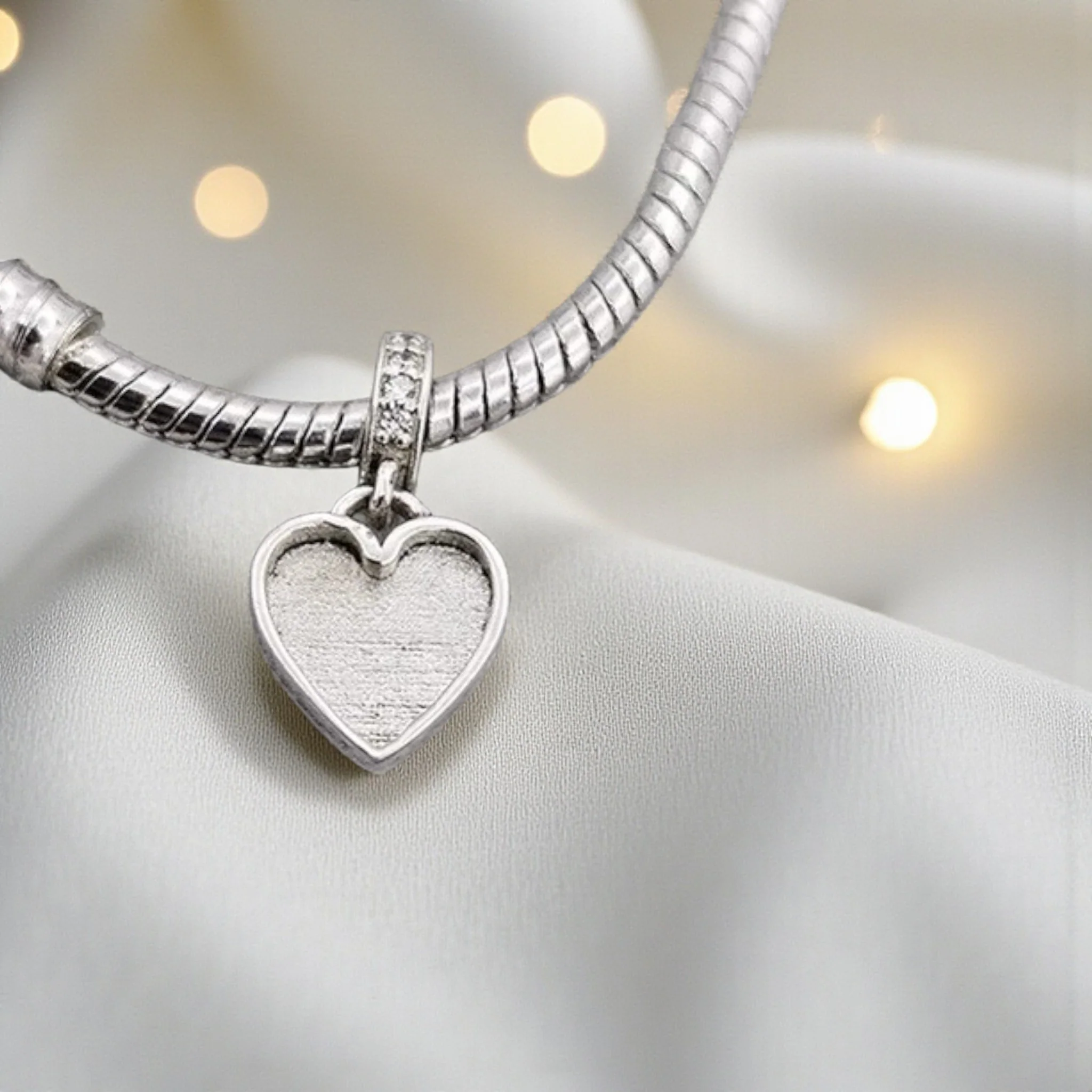 Heart Dangle charm, solid silver with CZ Stones - Image 2