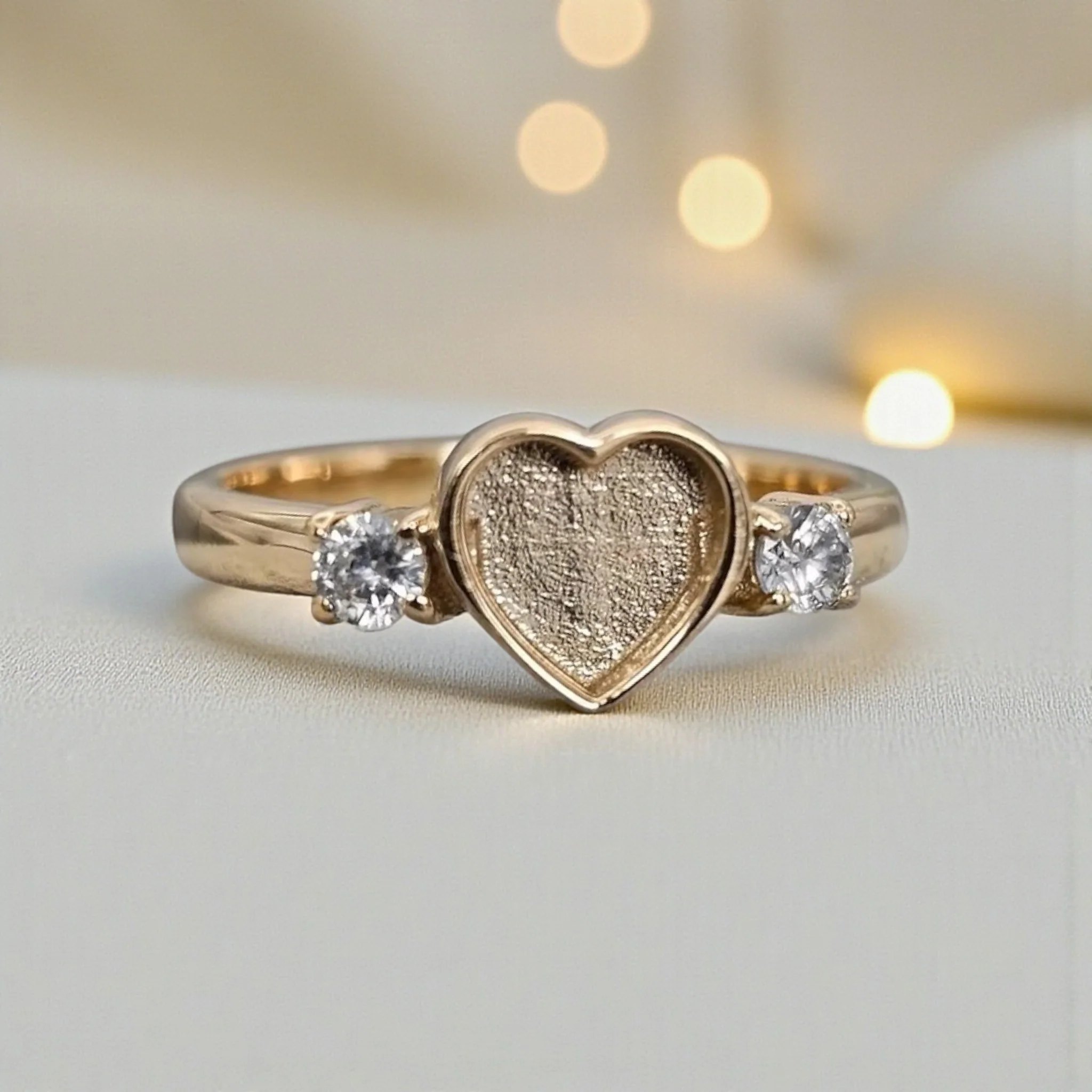 9ct Gold CZ Heart Double Gem Bezel Ring **MADE TO ORDER**