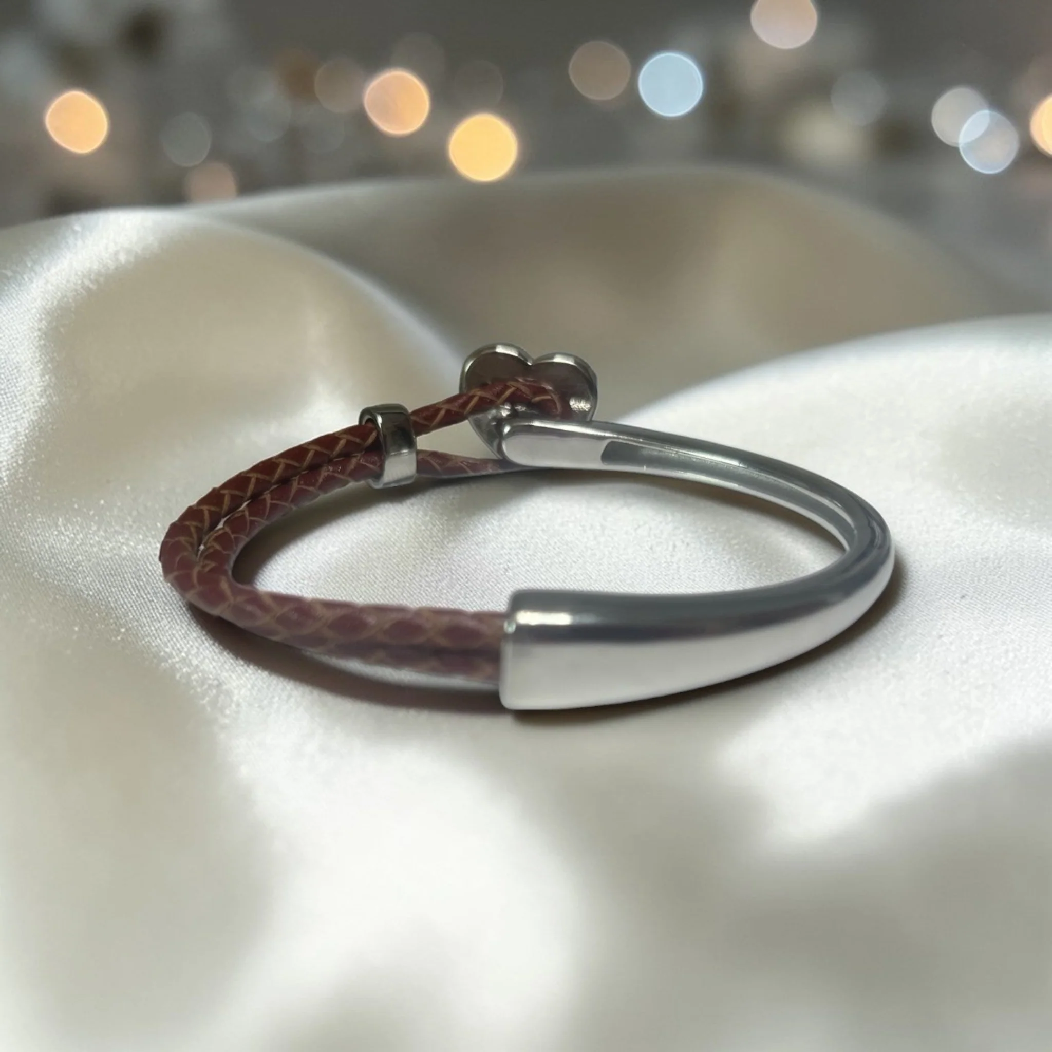 Stainless Steel and Leather Heart Bangle - Image 3