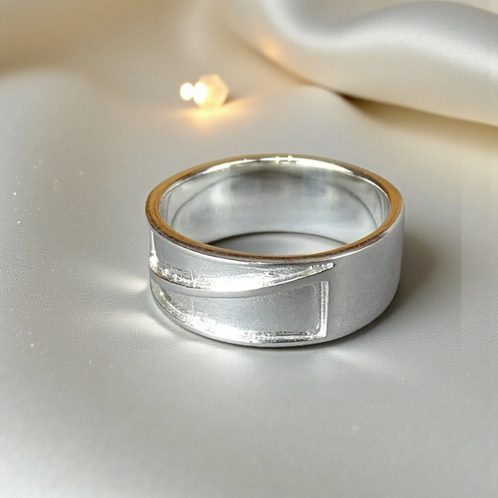 'Two Paths' Mens Sterling Silver Band Ring - Image 2